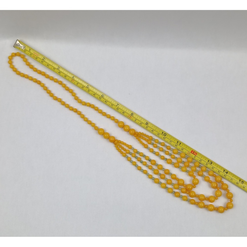 Vintage Graduated Yellow Stone Look 5 Strand Necklace Green Accent Beads - Picture 9 of 13